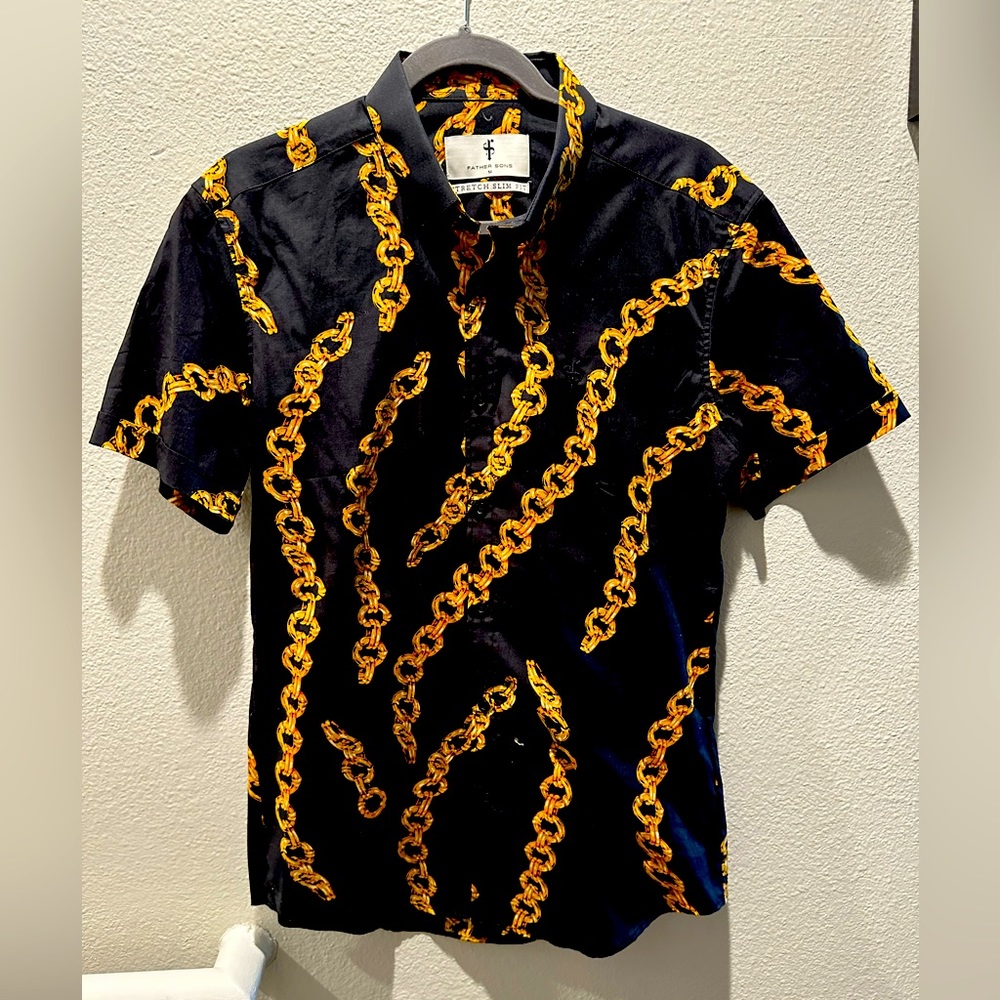 Fathersons Gold Chain and Black button Down Shirt